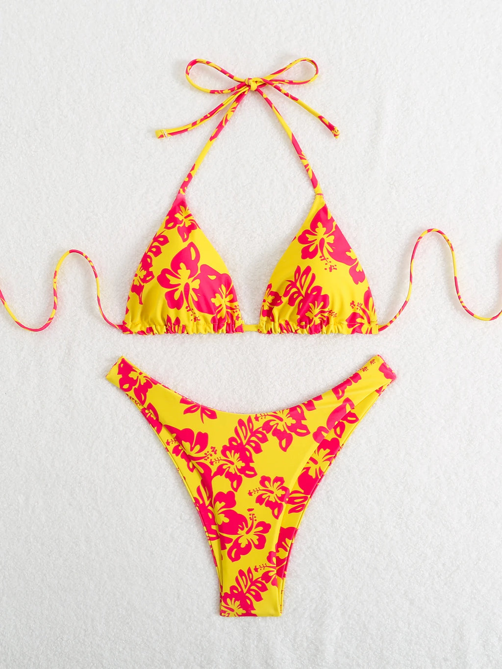 Costume da bagno estivo da donna sexy a vita alta con stampa floreale retrò in 2 pezzi con lacci