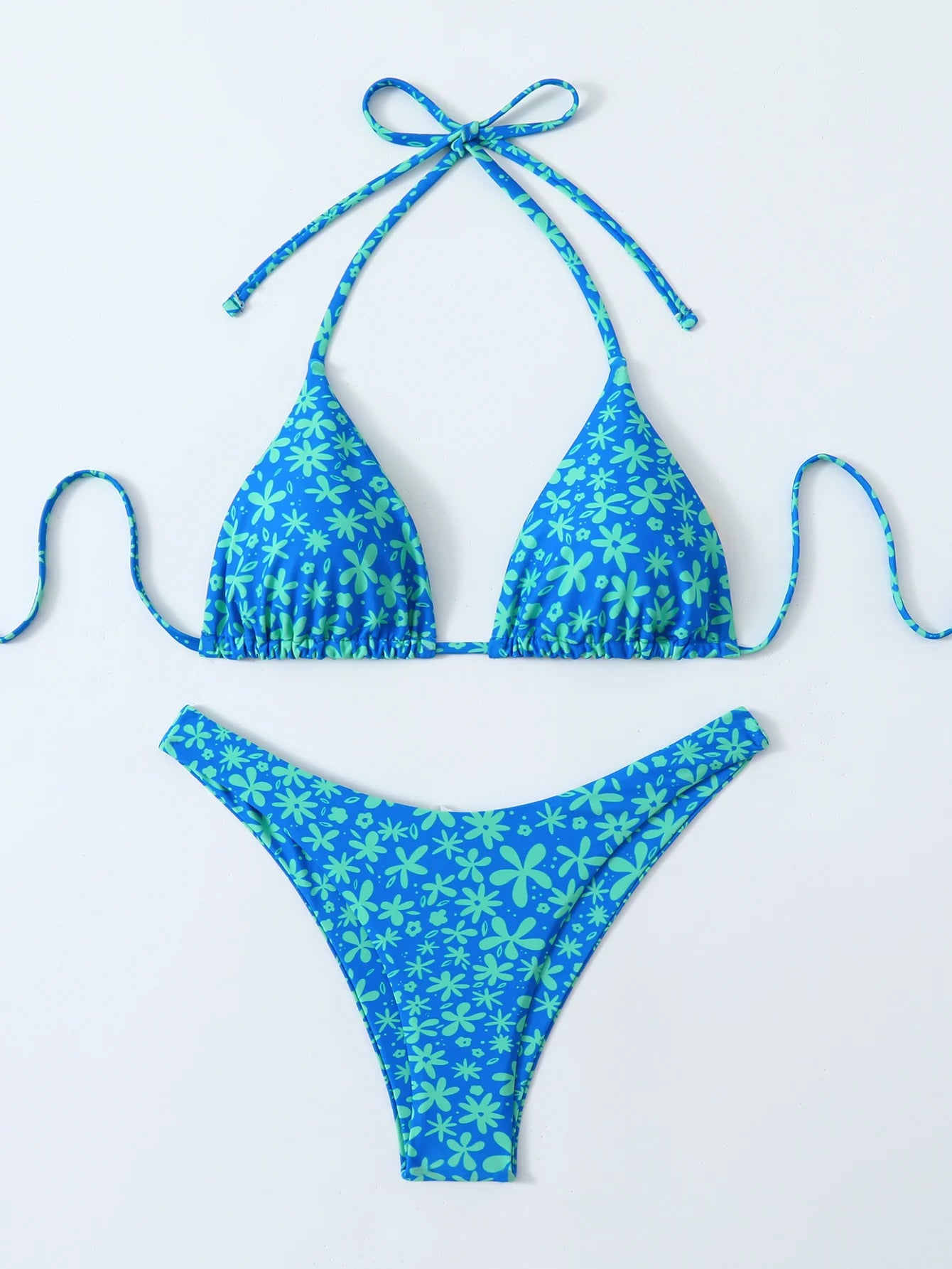 Costume da bagno estivo da donna sexy a vita alta con stampa floreale retrò in 2 pezzi con lacci