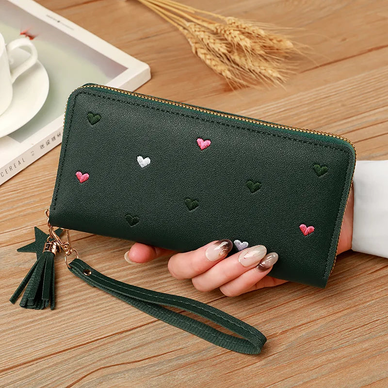 Portafogli lunghi da donna Portafogli di lusso con cuore d'amore per porta carte da tasca per soldi da donna Portafogli femminili Pochette per telefono