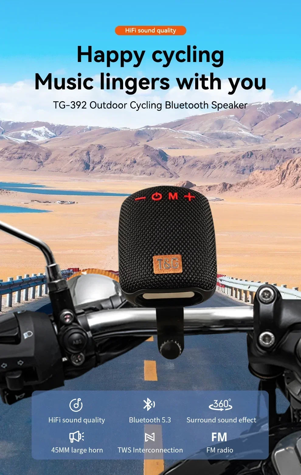 TG392 Mini altoparlante Bluetooth portatile per bicicletta da esterno Radio FM impermeabile Supporta altoparlante wireless per bicicletta subwoofer TWS/TF/AUX