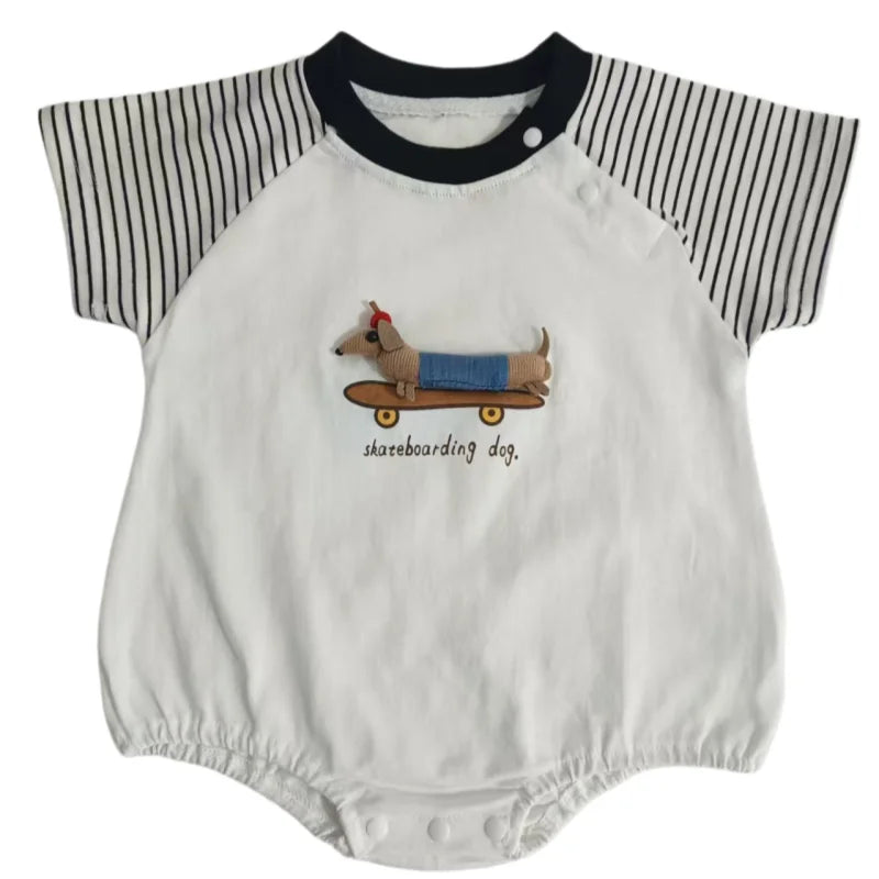 Nuovo Body Estivo in Cotone per Neonati, Tutina a Righe con Maniche Corte 0-2 Anni, Pagliaccetto con Cartoni Animati per Bambini e Bambine