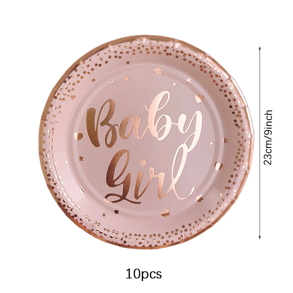 Set di stoviglie usa e getta per compleanno Rosa Oro rosa Piatti bianchi Tazze Tovaglioli Tovaglia Decorazione festa di compleanno per ragazza Baby Shower