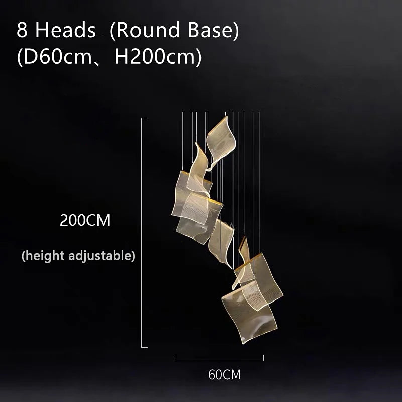 Modern Light Luxury Light Guide LED Long Strip Chandelier Living Room Dining Room Whole House Complete Set Lighting Duplex Rotat