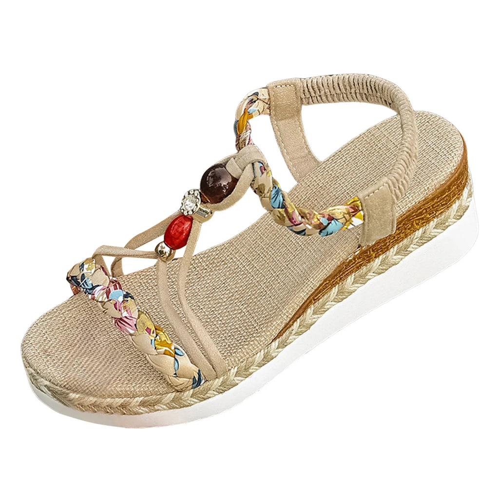 Sandali da donna con suola spessa, stile bohémien, alla moda, casual, con cinturino intrecciato, a bocca di pesce, colorati e graziosi