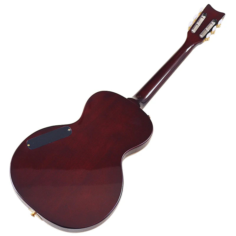 Chitarra elettrica classica a 6 corde con testa in acero fiammato da 39 pollici, design con foro a F, chitarra lucida