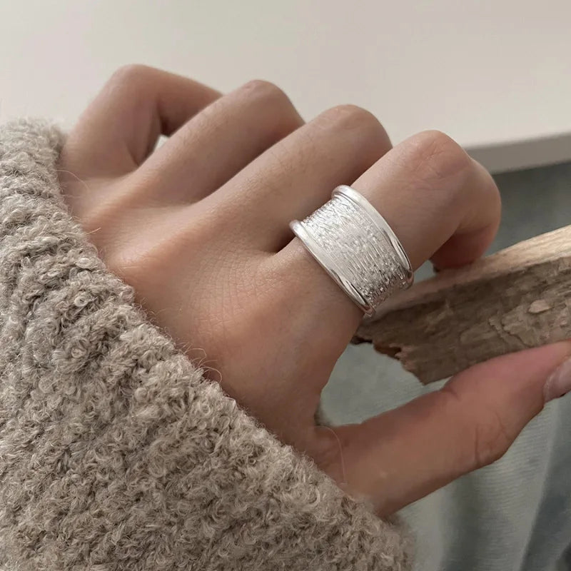 PANJBJ 925 anelli in pietra nera geometrica in argento sterling per le donne ragazza coreana semplice regolabile coppia gioielli Dropshipping