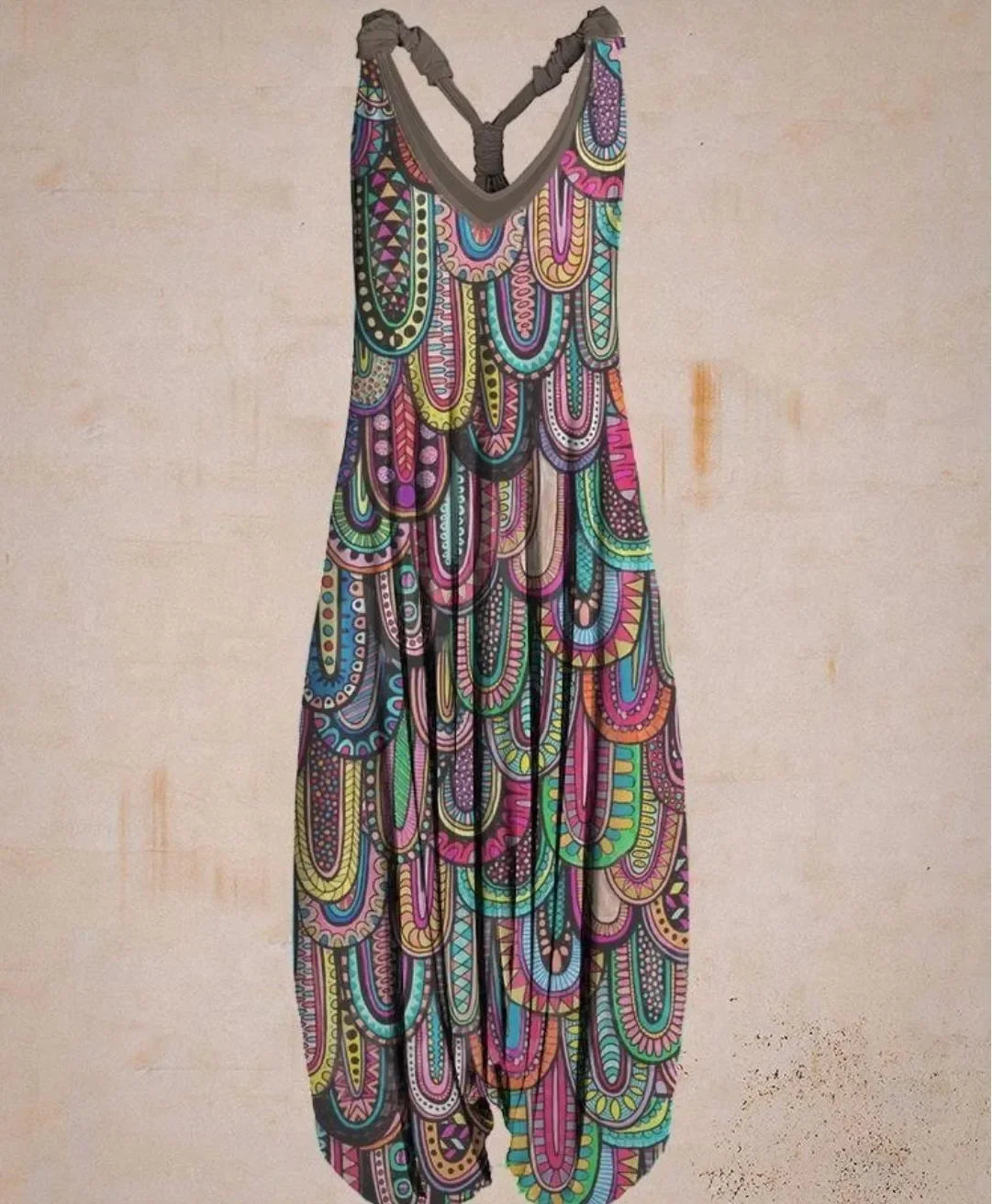Tuta generale allentata bohémien a gamba larga Mandala etnico Stampa paisley vintage Pagliaccetti da donna Tutina harem senza schienale