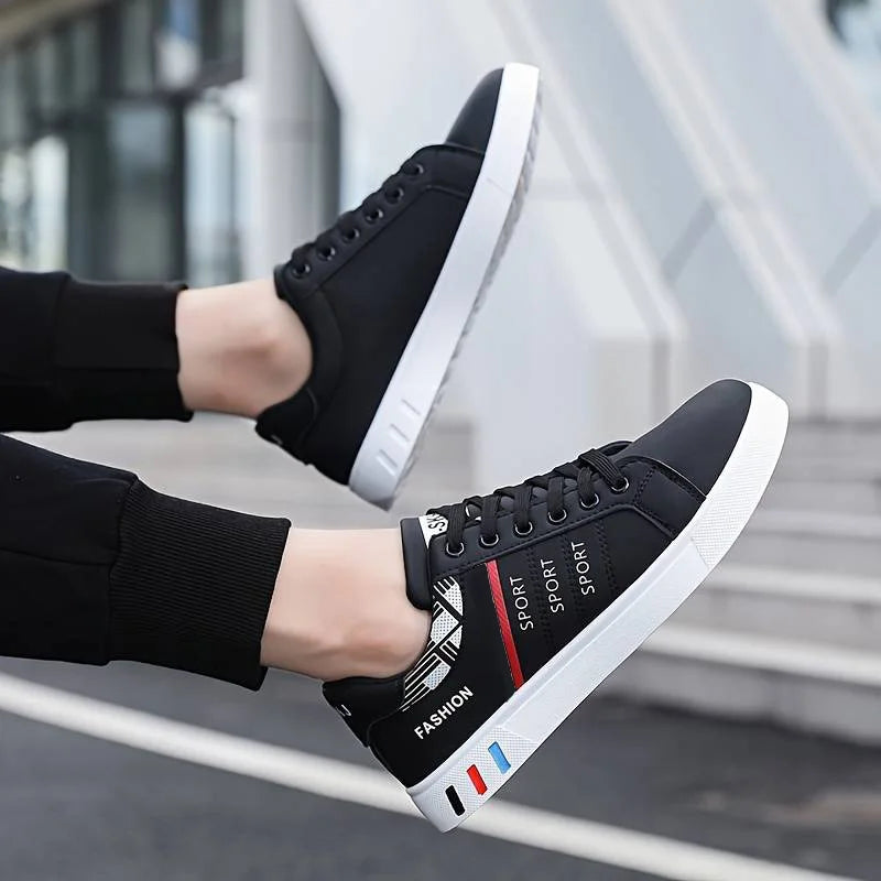 Sneakers basse da skateboard da uomo - Tomaia sintetica traspirante, suola in PVC resistente, design con punta tonda, adatte per abbigliamento casual e formale, scarpe da skateboard, scarpe casual, design elegante con lacci,
