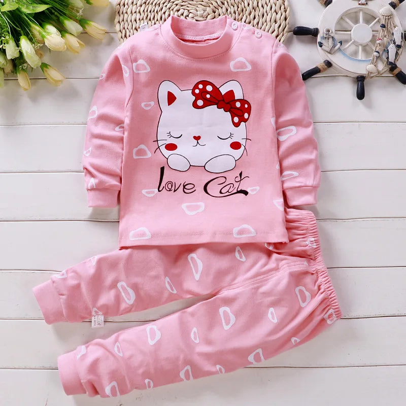 Vestiti per la casa della neonata pigiama pantaloni lunghi t-shirt biancheria intima del fumetto 2 pezzi modello gatto del fumetto vestiti per ragazze vestito da 0 a 6 anni