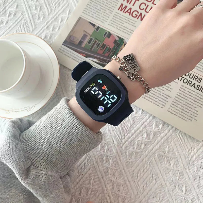 Orologio da donna da uomo Orologio sportivo digitale a LED per bambini Ragazzi Ragazze Orologio da polso elettronico da uomo in silicone impermeabile con quadrante grande quadrato