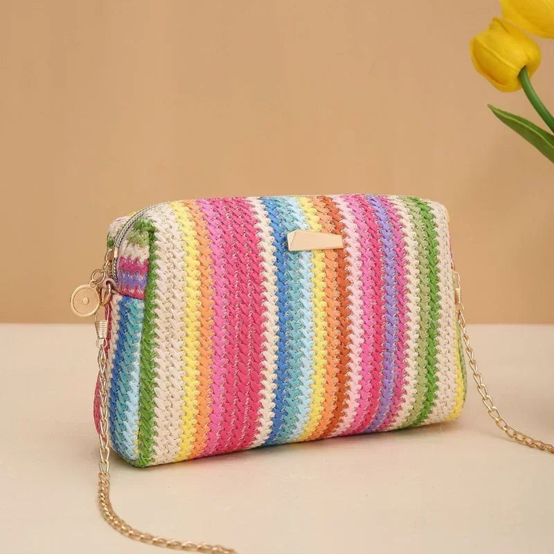 Borsa di paglia da donna in maglia di Rattan borsa da spiaggia con catena estiva piccola borsa e borsa a tracolla da donna borsa a tracolla con Design da viaggio