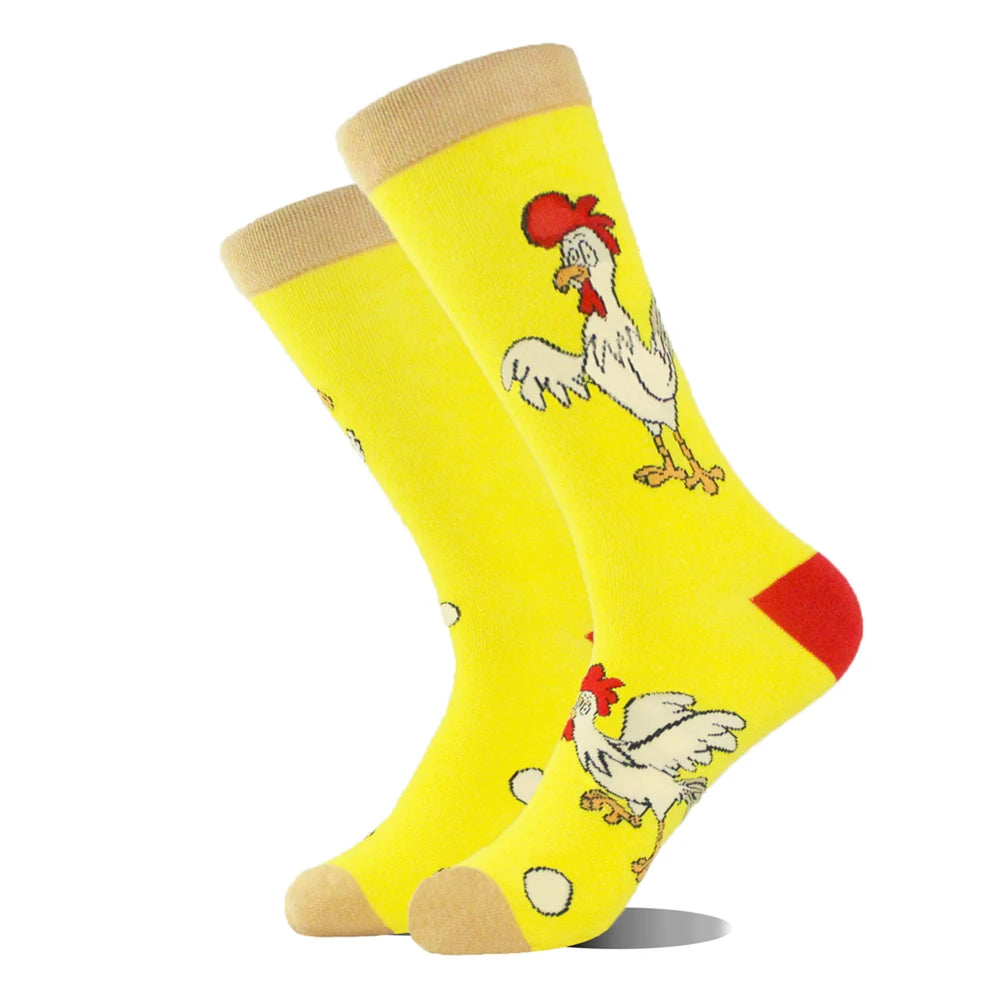 1 Pair Combed Cotton Socks Men Novelty AB Asymmetry Funny Skateboard Men's Mid Length Animal Print Socks Harajuku Happy Socks