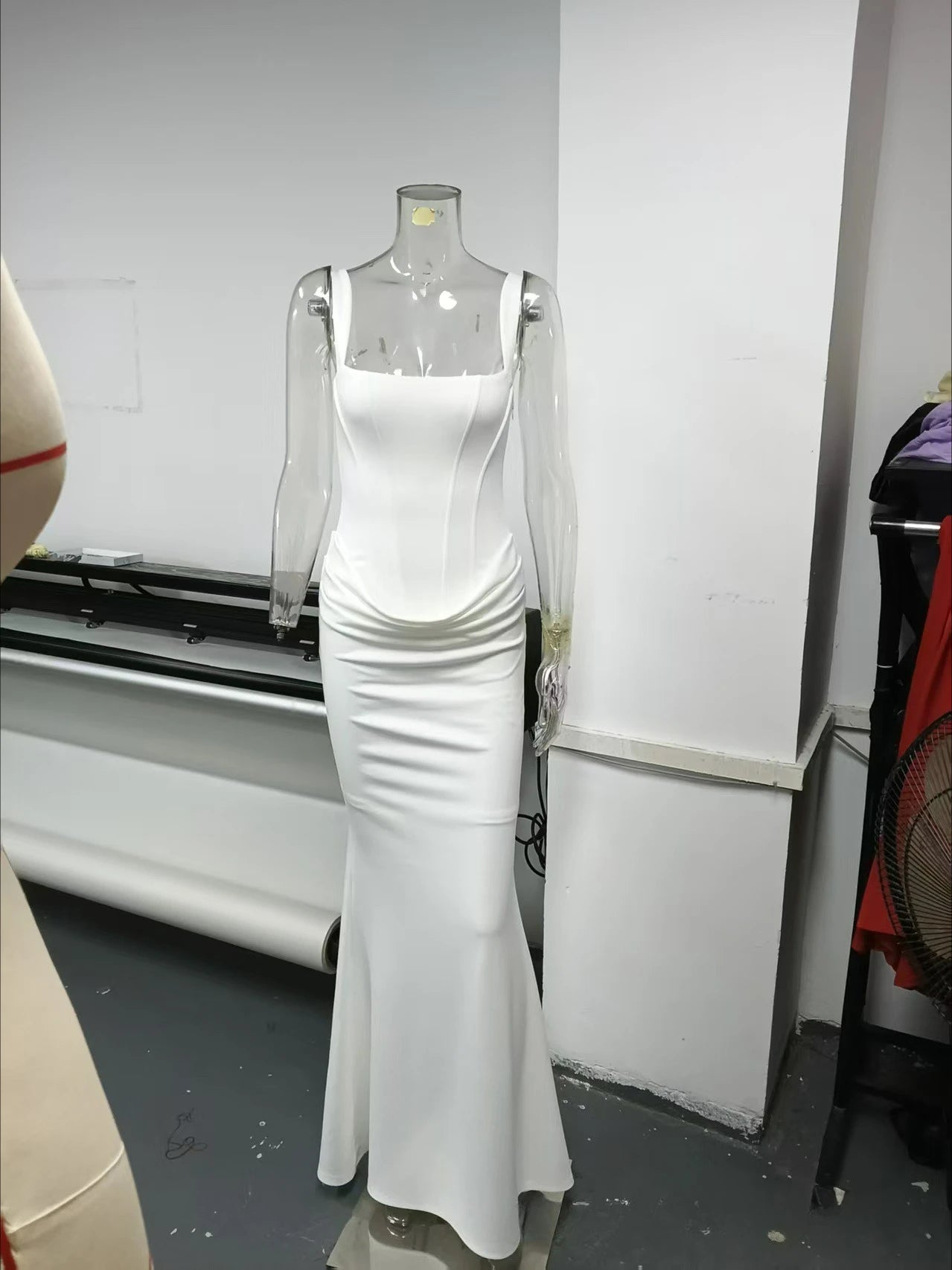 Suninheart Abito lungo da donna bianco Abito elegante con lacci Abito da cerimonia formale sottile per invitati a un matrimonio