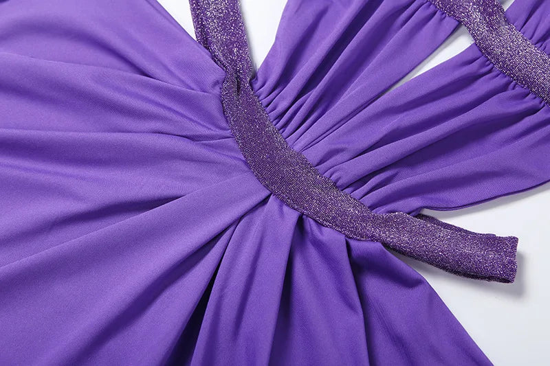 Abito lungo da donna sexy Halter scava fuori senza schienale senza maniche increspato abiti lunghi da sera Party Chic Robe verde viola estivo