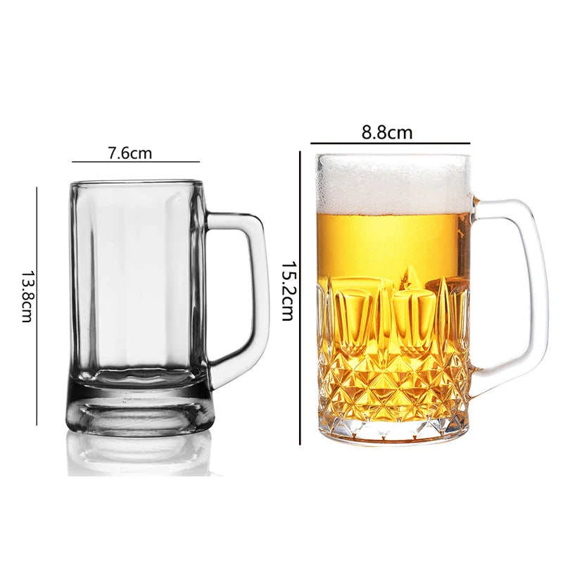 Bicchiere da birra a fondo spesso da 400 ml/600 ml Bicchiere da birra per uso domestico di grande capacità con manico Bicchieri Bicchiere da vino estero vintage