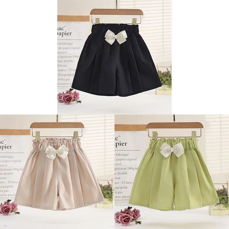 1/2/3 Pezzi Pantaloncini Larghi Estivi per Ragazze, Abbigliamento Casual da Esterno, Pantaloncini Sottili Traspiranti, Gonnellino con Fiocco, Abbigliamento Moda Bambina