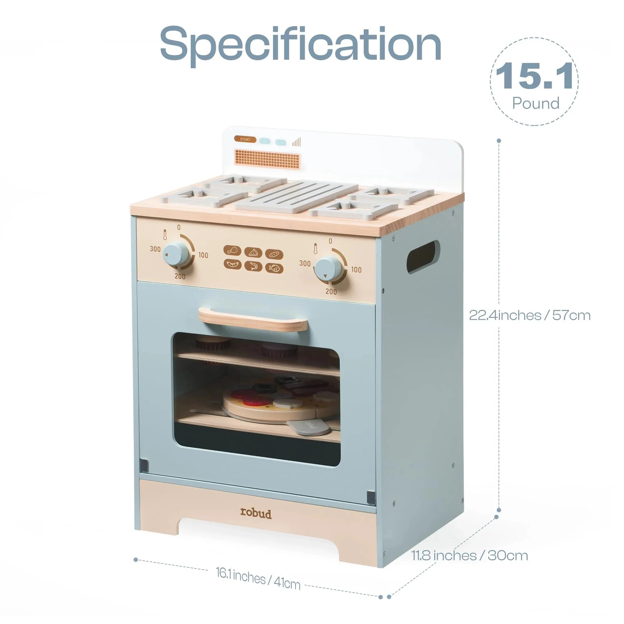 Cucina Giocattolo in Legno Robud per Bambini, Set Completo ad Angolo con Forno, Frigorifero e Lavatrice, Regalo di Compleanno Perfetto per Piccoli Chef
