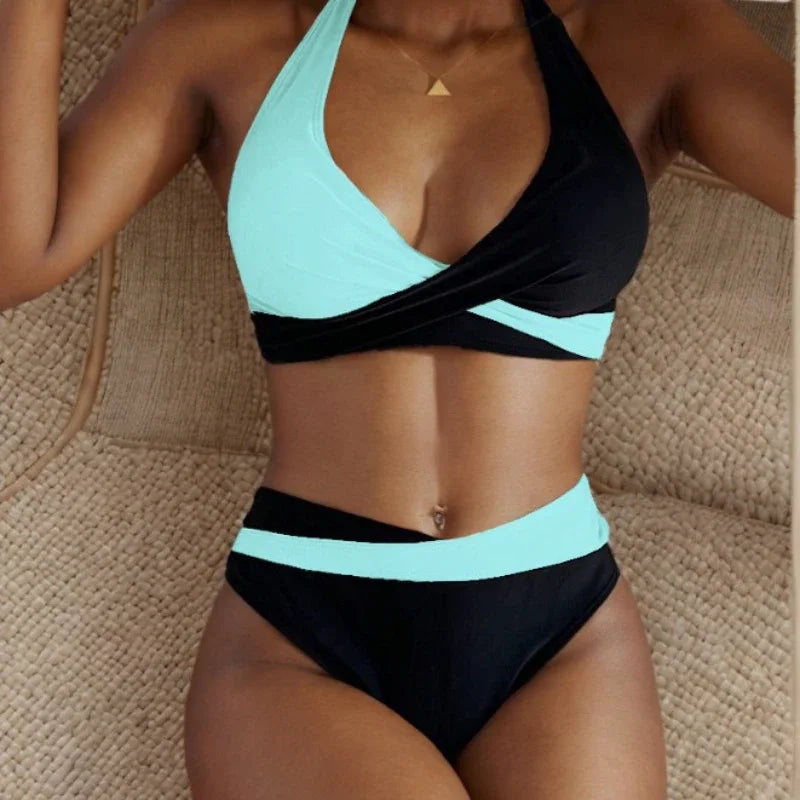 New Sexy Backless Bikini Cross Strap Color Collision Swimwear Women Split Bikini Set due pezzi costume da bagno Beachwear costume da bagno