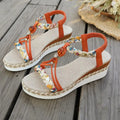 Sandali Donna 2026 Stile Bohemien con Tacco Grosso, Perline Intrecciate, Tacco a Zeppa, Comodi, Versatili, alla Moda, con Cinturino Romano