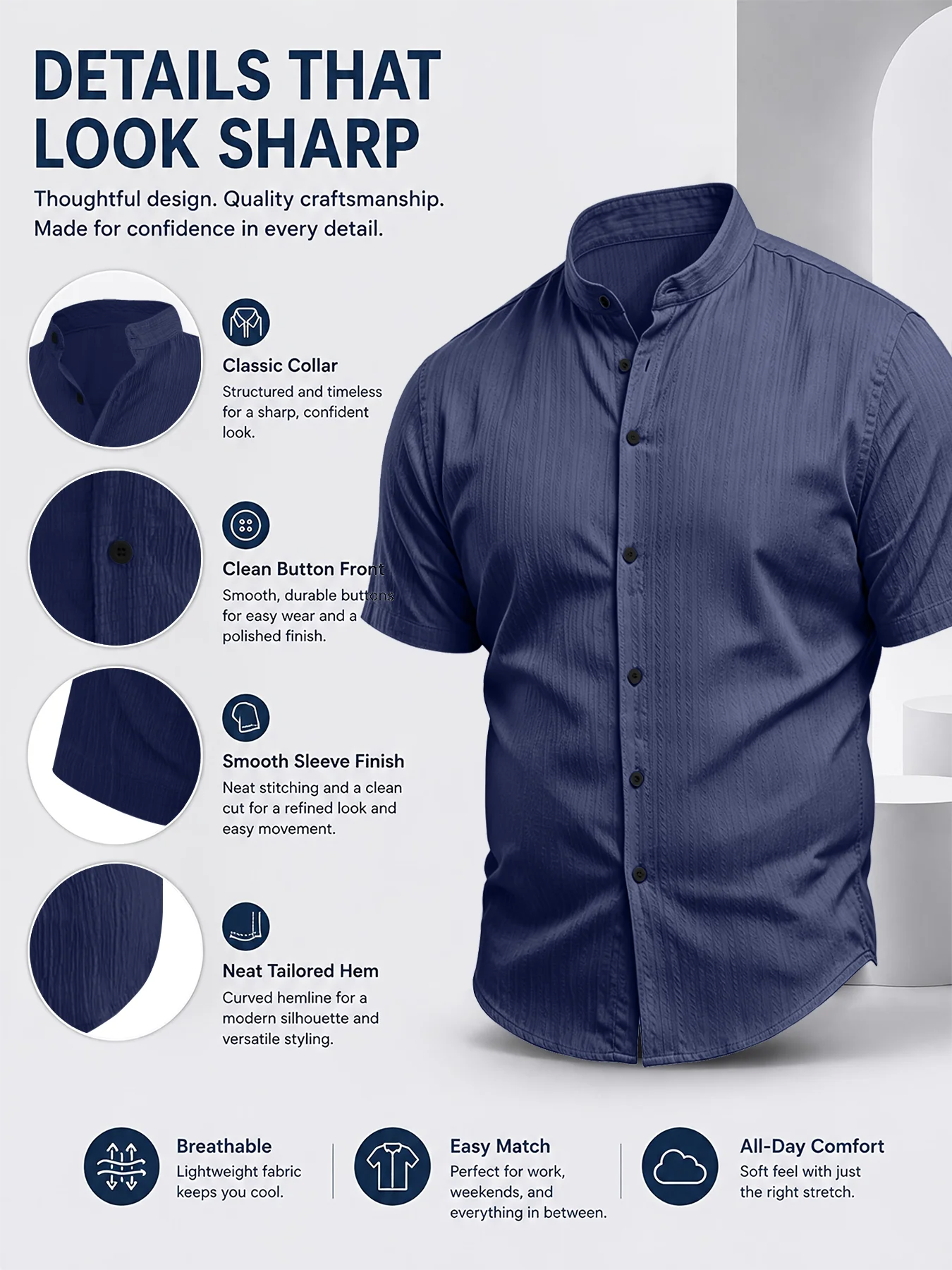Camicia Casual da Uomo Taglie Forti 2XL-6XL Estiva Traspirante a Maniche Corte con Bottoni per Vacanze al Mare in Tessuto Morbido Testurizzato Vestibilità Ampia