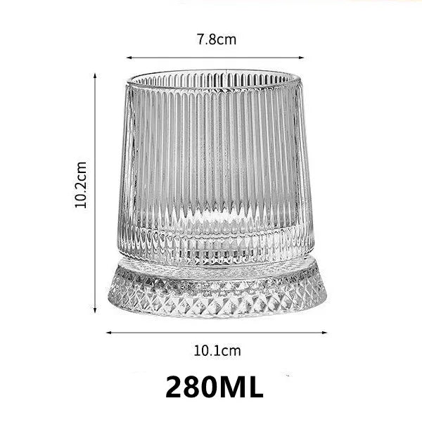 Bicchiere da whisky rotante da 280 ml Bicchiere da birra premium in cristallo creativo Tazza da liquore a rilievo con base dritta Stampo per bevande Bicchiere da vino