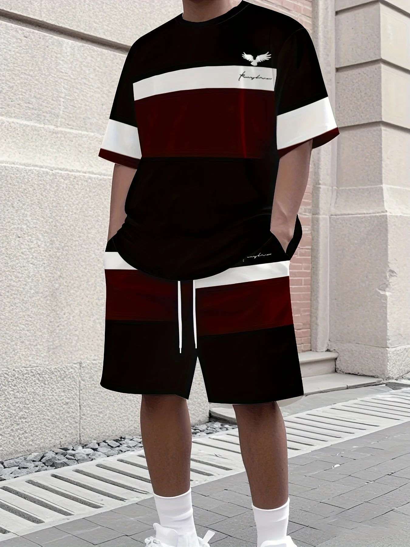 2025 Set di due pezzi con stampa sfumata minimalista alla moda dei nuovi uomini T-shirt girocollo e pantaloncini Streetwear e sport all'aria aperta
