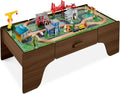Best Choice Products Grande tavolo da treno da 50 pollici e 70 pezzi, set da gioco multiuso per attività giocattolo in legno per bambini con binari, reversibile
