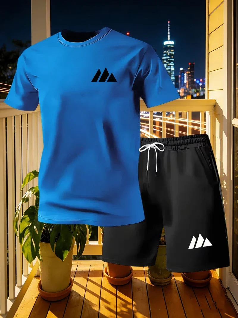 Set Estivo da Uomo: T-shirt a Maniche Corte ad Asciugatura Rapida e Pantaloncini, Completo Sportivo Urbano alla Moda per Corsa