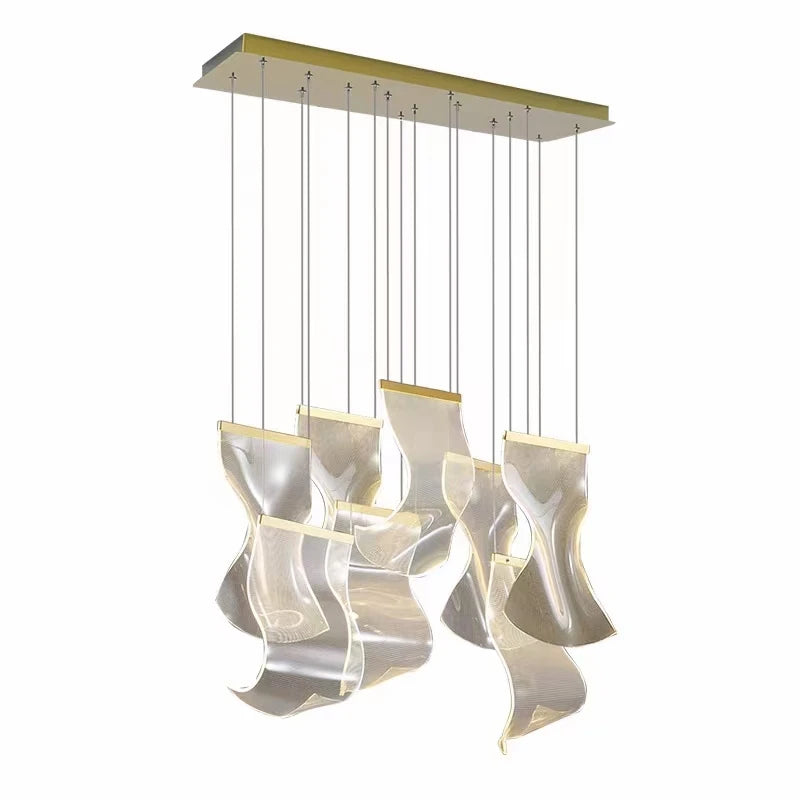 Modern Light Luxury Light Guide LED Long Strip Chandelier Living Room Dining Room Whole House Complete Set Lighting Duplex Rotat