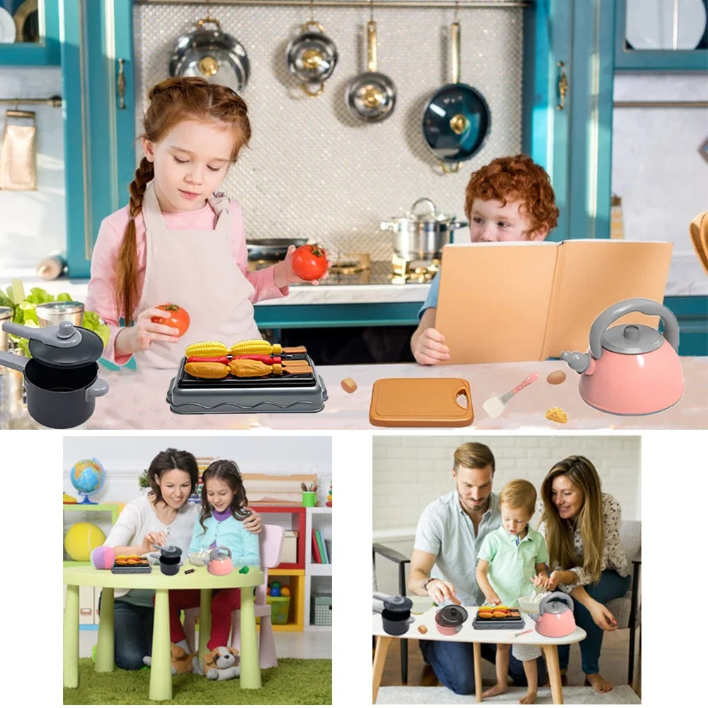 Set di giocattoli da cucina per bambini 59/69 pezzi Kit di accessori da cucina da gioco con pentole da gioco Padelle Fai finta di cibo Giocattolo da cucina Regalo per ragazze e ragazzi
