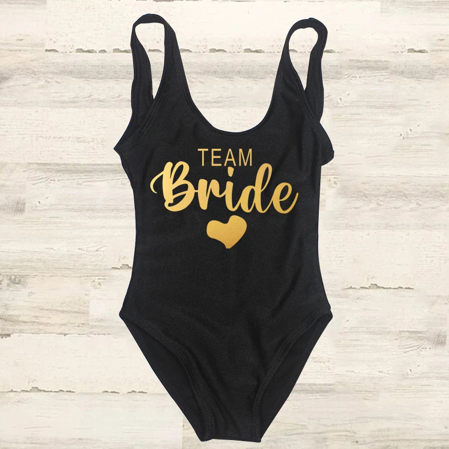 S-3XL costume da bagno intero donna Team Bride Summer Swimwear Higt Cut Low Back costume da bagno addio al celibato costume da bagno Beachwear