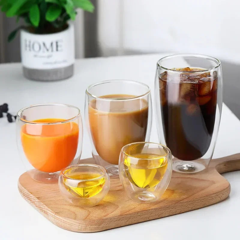 Tazza di vetro a doppia parete resistente al calore 80-650 ml Birra Latte Caffè Tazze d'acqua Tazza trasparente Bicchieri di vetro all'ingrosso Set di tazze regalo