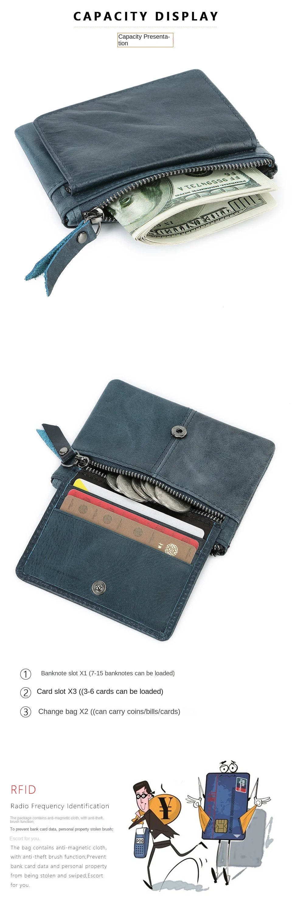 Nuova borsa per carte da donna e da uomo in pelle di mucca Portamonete Porta carte di credito sottile Portafoglio per uomo e donna Tasca per carta d'identità