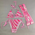Costumi da bagno da donna rosa con foulard e logo a lettere, set bikini con foulard e fascia per capelli, abbigliamento da spiaggia