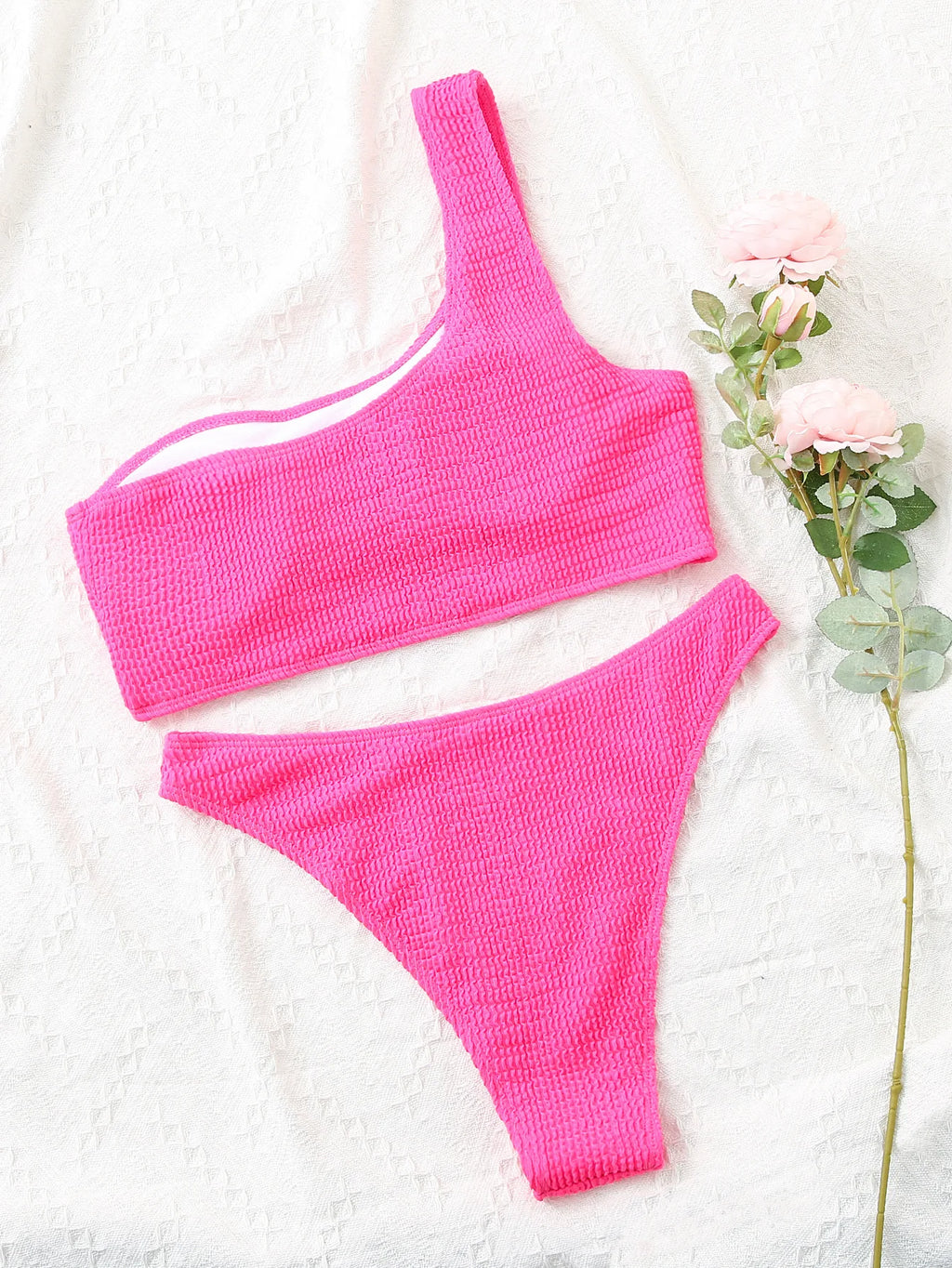 Costume da bagno bikini monospalla strutturato costume da bagno taglio alto costume da bagno solido donna moda brasiliana 2025