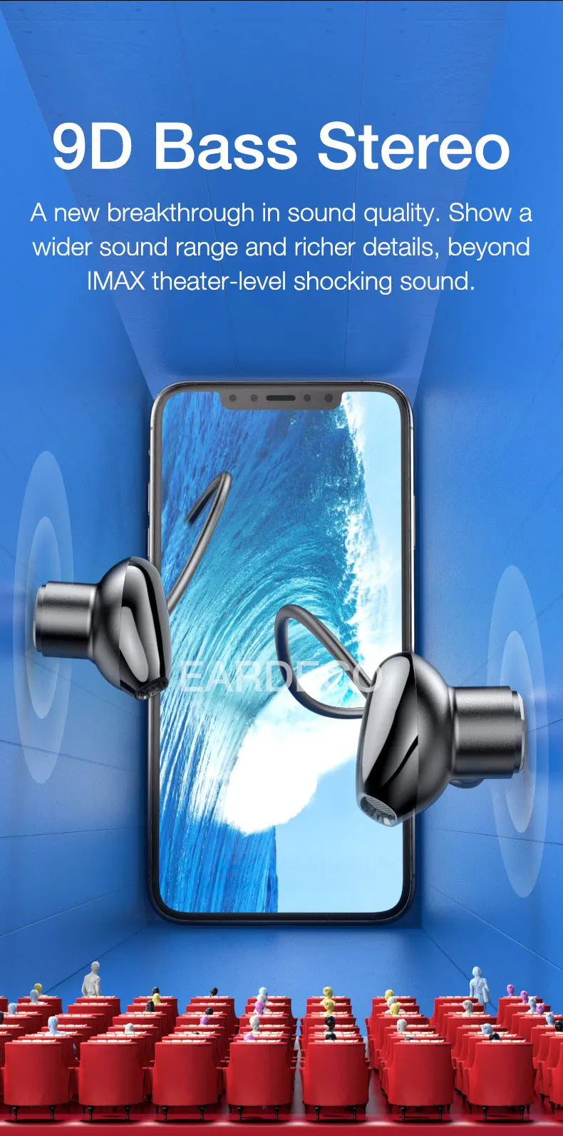 EARDECO 100 ore Endurance cuffie Wireless Bass In-ear Bluetooth cuffie auricolari musica Sport auricolare con microfono Stereo