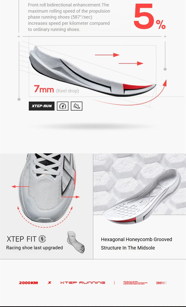 Xtep 2000 km 5.0 Scarpe da corsa Morbide scarpe da ginnastica universali Cuscino Durevole da jogging Scarpe leggere resistenti all'usura 874119110023
