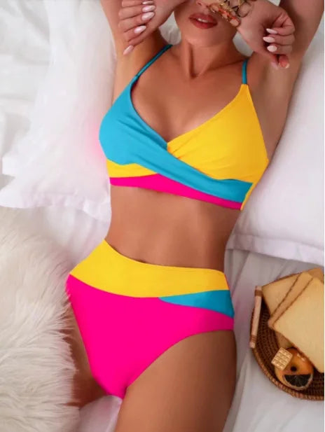2026 Nuovo Patchwork Costume da bagno bikini a due pezzi Donne sexy Costume da bagno stretto vuoto Backless Costumi da bagno Cross Push Up Beach Costume da bagno
