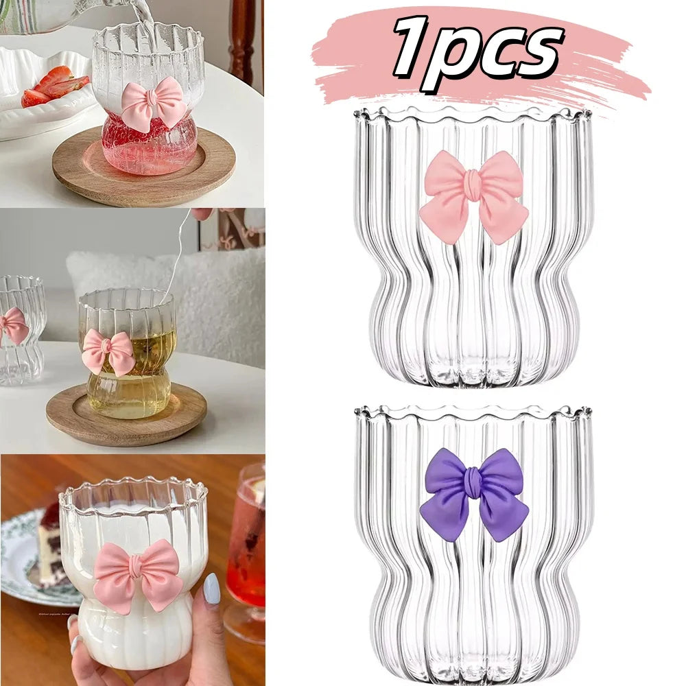1 pz carino fiocco tazza di vetro tazze di acqua a strisce trasparenti tazza di caffè d'acqua a strisce per birra bevande al latte cocktail acqua potabile strumento