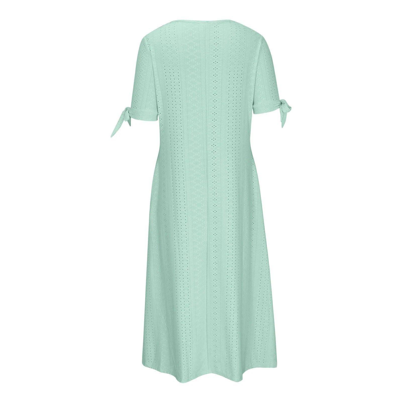 Abito Midi Estivo da Donna Boho con Occhielli e Spalle Scoperte, Maniche Corte, Scollo a V, Bottoni, Vestibilità Ampia, Stile Casual a Trapezio con Tasche