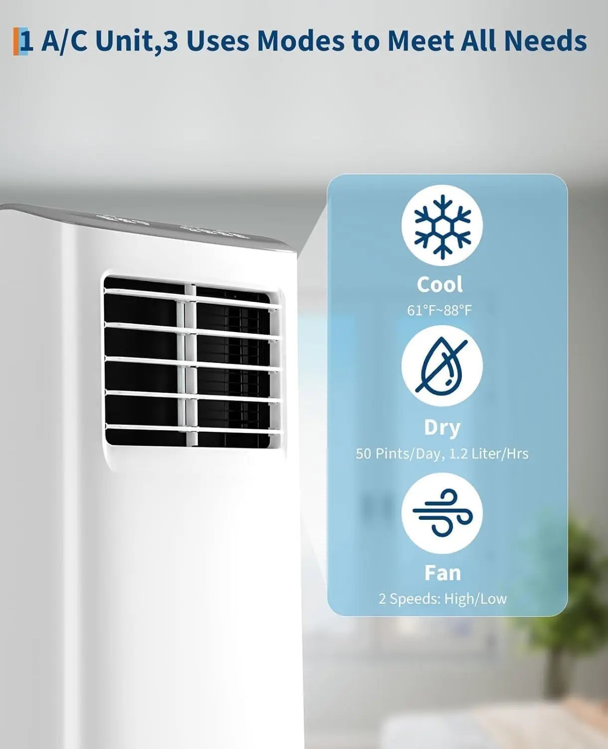 Condizionatore d'aria portatile 3 in 1, unità AC portatile da 8.000 BTU con funzione di raffreddamento, deumidificatore e ventilatore per ambienti fino a 350 piedi quadrati con telecomando, modalità sleep, timer 24 ore e ki