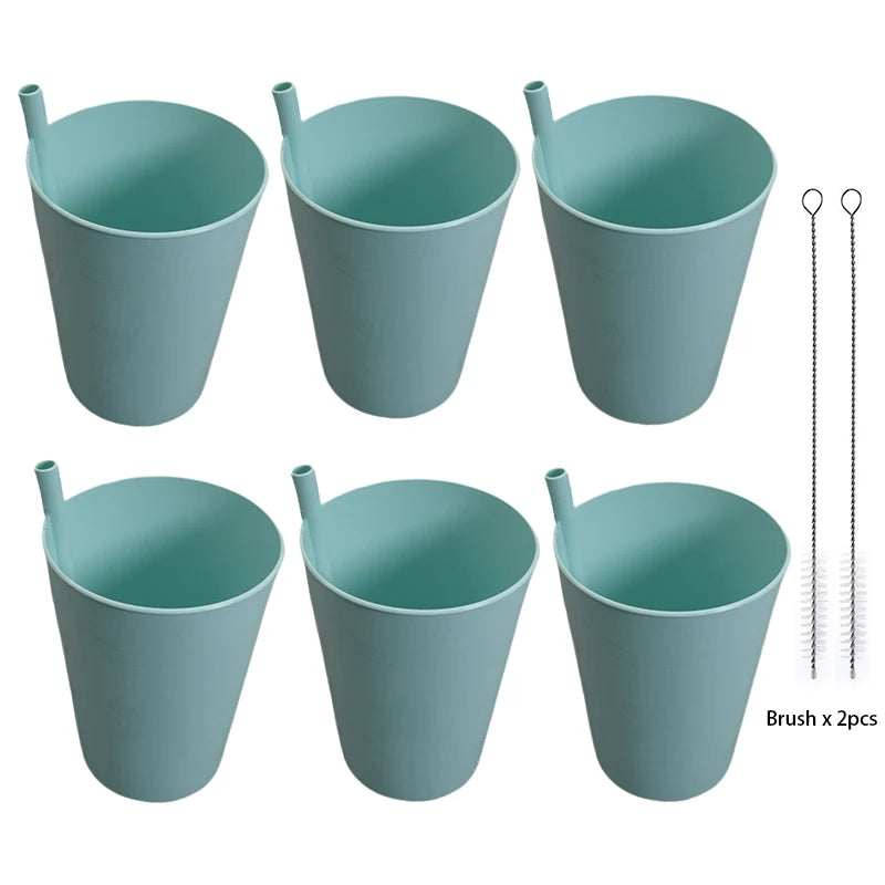 Bicchiere in plastica con cannuccia per bambini e adulti, bicchiere Sippy da 6 pezzi per uso quotidiano, senza BPA