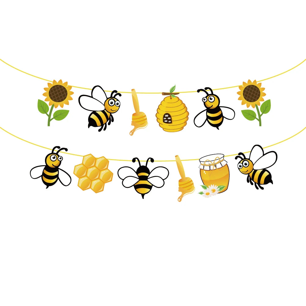 Honey Bee Decorazioni per feste di compleanno per bambini Set di stoviglie usa e getta Tovaglia Piatto di carta Tazza Palloncino Baby Shower Forniture fai da te