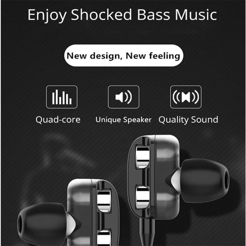 Cuffie jack da 3,5 mm cablate universali Doppio clacson 6D Stereo Auricolari musicali per bassi pesanti con microfono Auricolari in-ear vivavoce da gioco