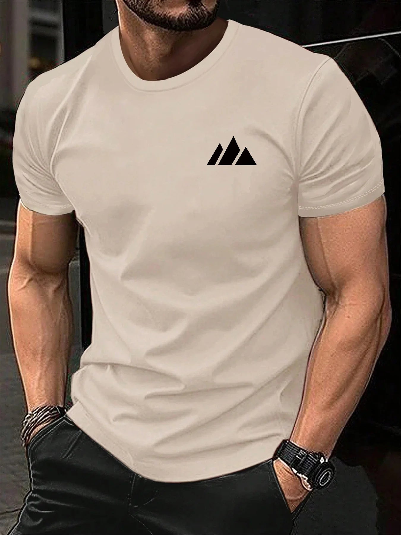 T-shirt da uomo estiva 100% cotone, casual, alla moda, con stampa geometrica, vestibilità ampia, traspirante, girocollo, manica corta