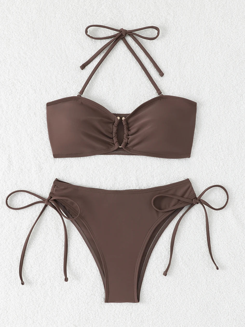 Bikini a Vita Alta da Donna 2026, Costume da Bagno Annodato, Abbigliamento da Spiaggia Brasiliano con Push-Up