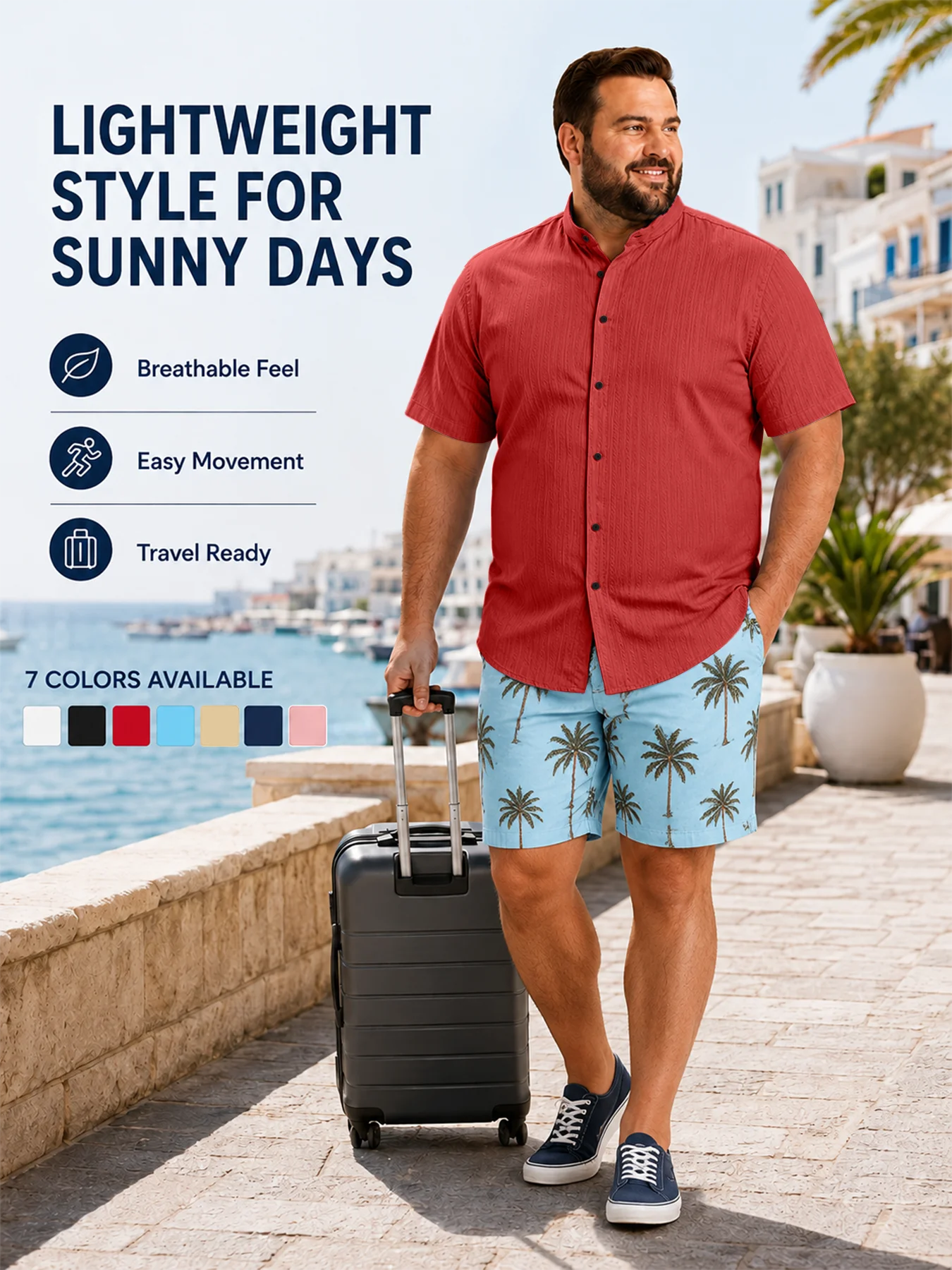 Camicia Casual da Uomo Taglie Forti 2XL-6XL Estiva Traspirante a Maniche Corte con Bottoni per Vacanze al Mare in Tessuto Morbido Testurizzato Vestibilità Ampia