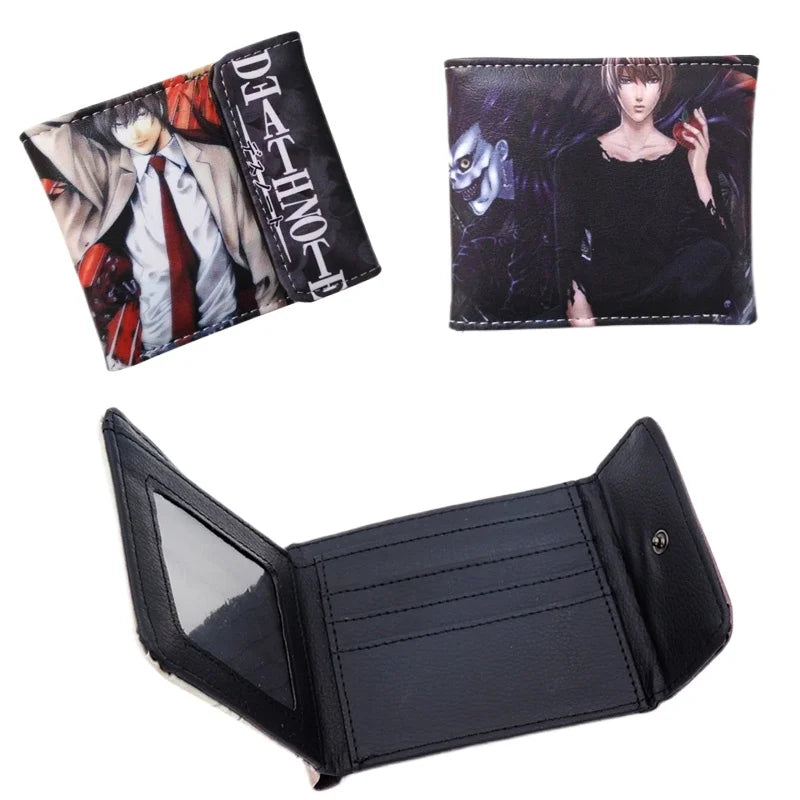 Death Note Anime Portafoglio corto in pelle PU nera Porta carte e portamonete per regalo per ragazzi e ragazze