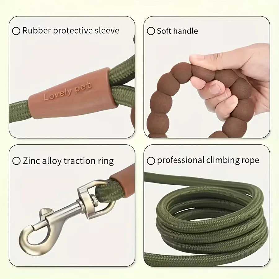 Round Dog Leash • Heavy Duty, Durable Rope for Small, Medium, Lightweight Design for Walking, Training, and Outdoor Activities