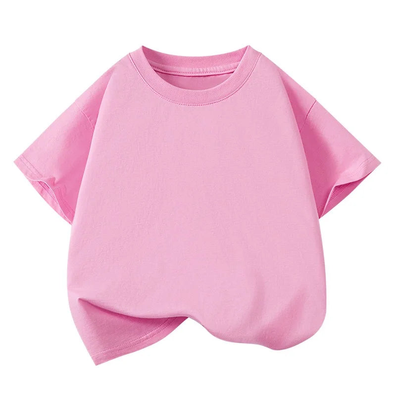 T-shirt sportiva casual a maniche corte in puro cotone per bambini, tinta unita, girocollo, estiva, traspirante, morbida, per bambini